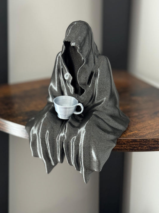 Sitting Ghost/Reaper Art! Add a Touch of Eerie Charm - Creepy Bookshelf Décor!