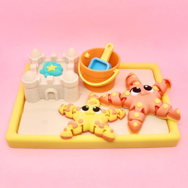 Flexi Starfish Toy Set: Articulated Desk Accessory with Sandcastle
