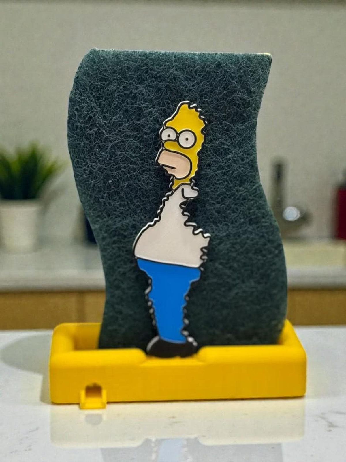 Homer Simpson Meme Sponge Holder – Durable Plastic Kitchen Sponge Storage Organizer