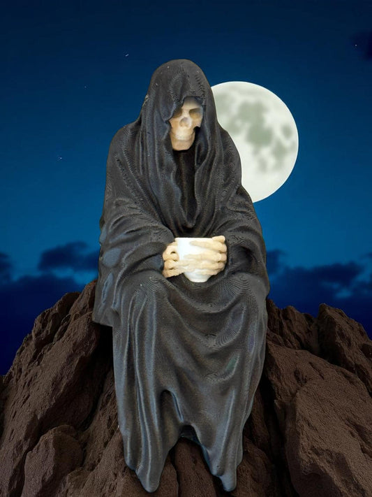 Sitting Ghost Figurine / Grim Reaper Art! Add a Touch of Eerie Charm - Creepy Bookshelf Décor!