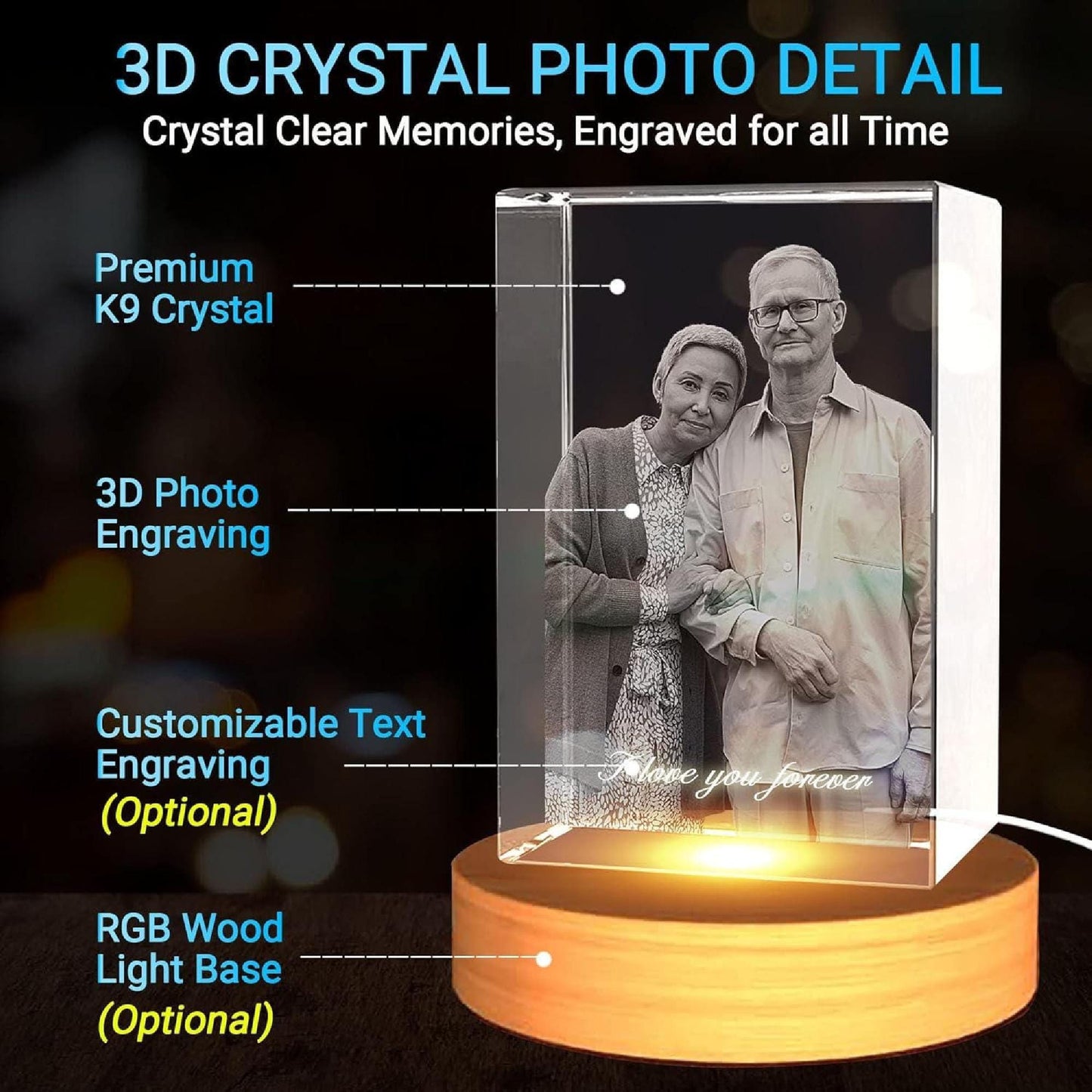 3D Photo Crystal: Custom Laser Etched Portraits - Cinematic HD!